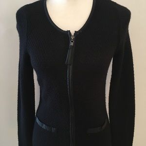 TAHARI Black Zip  Sweater Small Merino Wool Blend